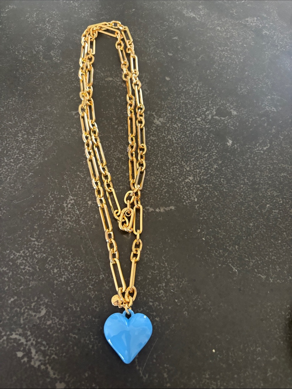 J. Crew Gold-Tone Chain Necklace with Blue Heart Pendant